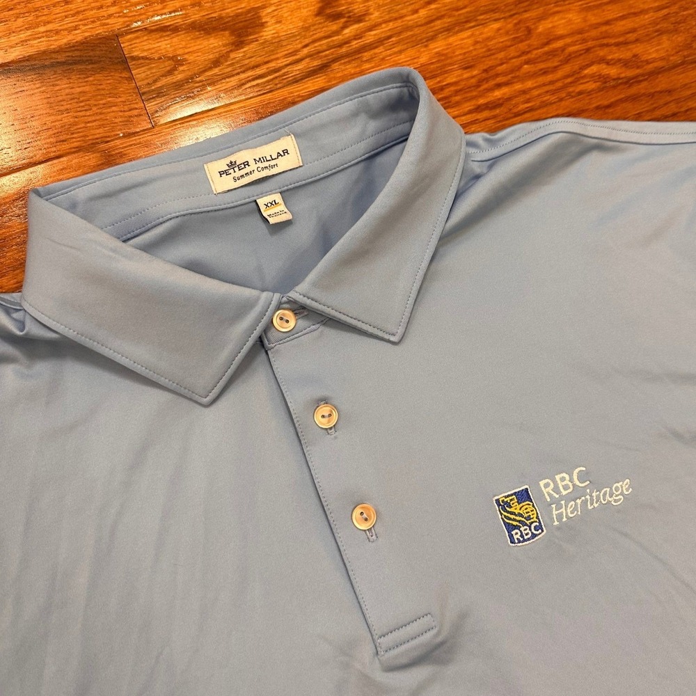 Peter Millar Summer Comfort RBC Heritage Boeing Golf Polo Shirt Mens 2XL Blue